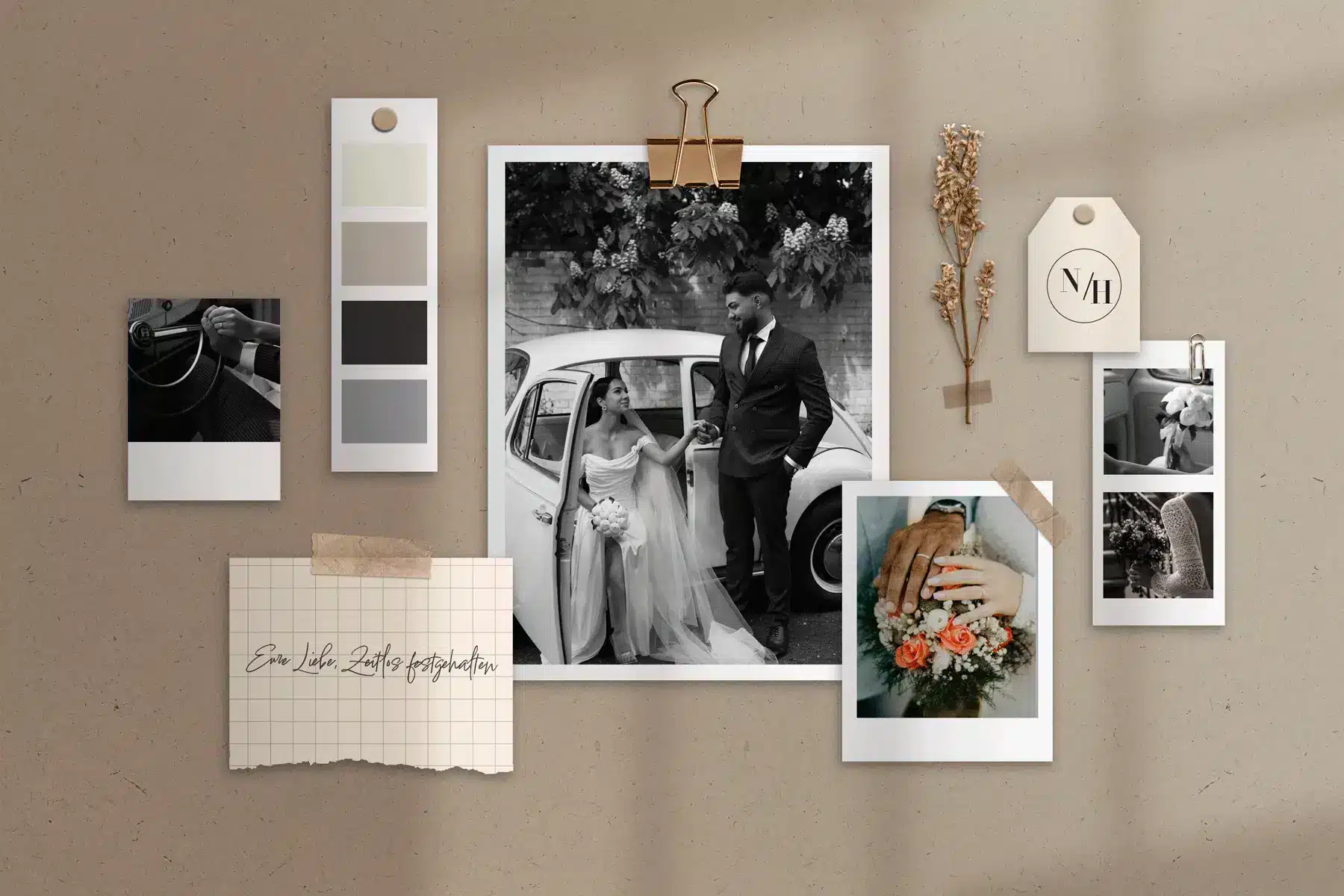 Moodboard erstellen für die Website mit Fotos, Farben, Elemente